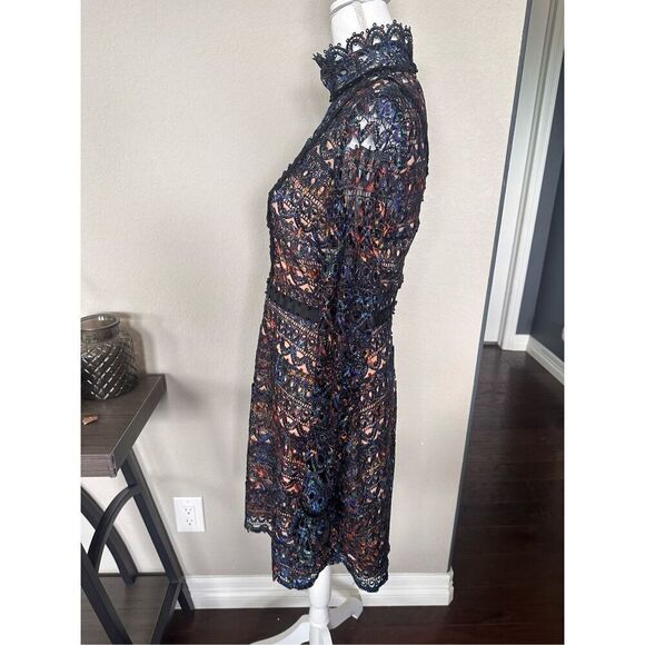 NEW Saloni Rio Velvet Trimmed Corded Lace Multicolored Dress perfect for holiday - Picture 6 of 12